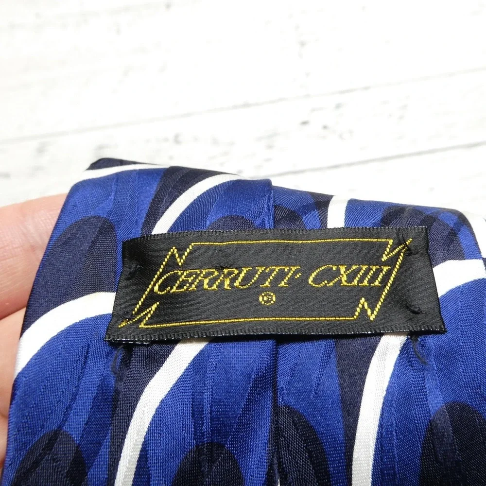 Cerruti CXIII Tie Mens One Size Blue Geometric 100% Italian Silk Designer